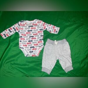 Carter's White and Red Fire Truck Bodysuit and Gray Sweat Pants Outfit size 3M